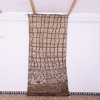 Vintage Moroccan Azilal Rug - Abstract Linear Pattern with Tribal Accents - 100% Wool Handwoven Art
