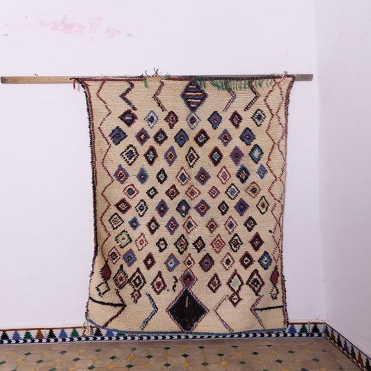 Vintage Moroccan Azilal Rug - Handwoven Berber Wool Rug with Multicolor Tribal Diamond Motif - Bohemian Wall Hanging or Floor Decor