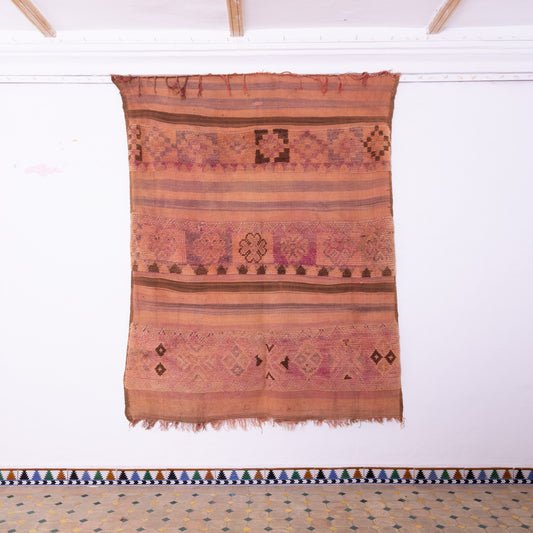 Vintage Rehamna Moroccan Flatweave Rug – Handmade Wool Berber Kilim with Subtle Tribal Patterns