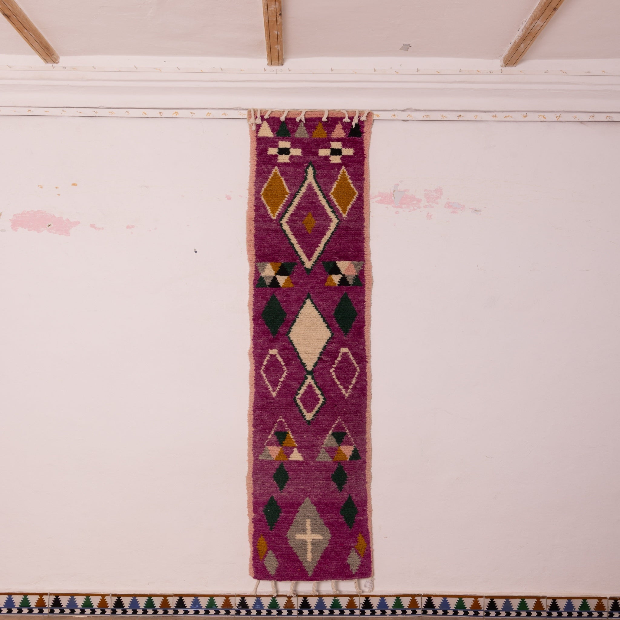 Vintage Moroccan Corridor Runner Rug - Handwoven Wool Carpet - Vibrant ...