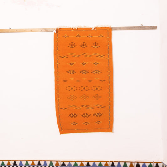 Moroccan Corridor Rug - Handwoven Orange Runner - Bold Berber Accent