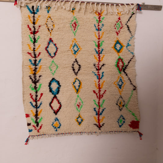 Colorful Moroccan Wool Rug - Small Handwoven Berber Azilal Runner - Tribal Diamond & Tree of Life Pattern