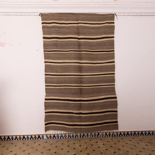 Handwoven Moroccan Kilim Rug - Vintage Berber Wool Striped Carpet - Bohemian Home Decor