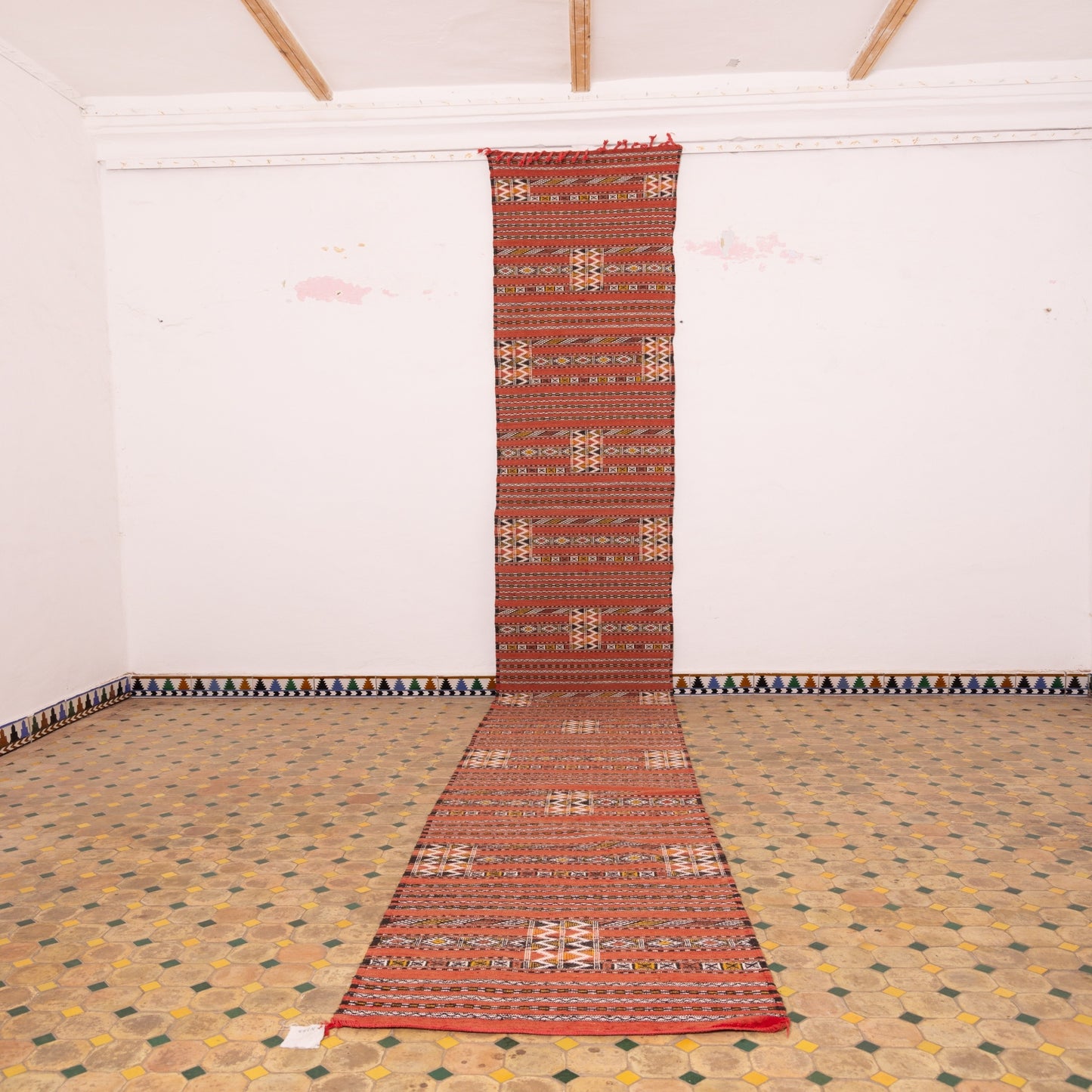 Handwoven Moroccan Corridor Rug - Red Tribal Wool Runner
