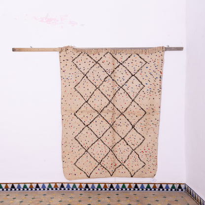 Vintage Azilal Rug with Diamond Lattice & Confetti Accents - Handwoven Wool Moroccan Carpet - Minimal Boho Style