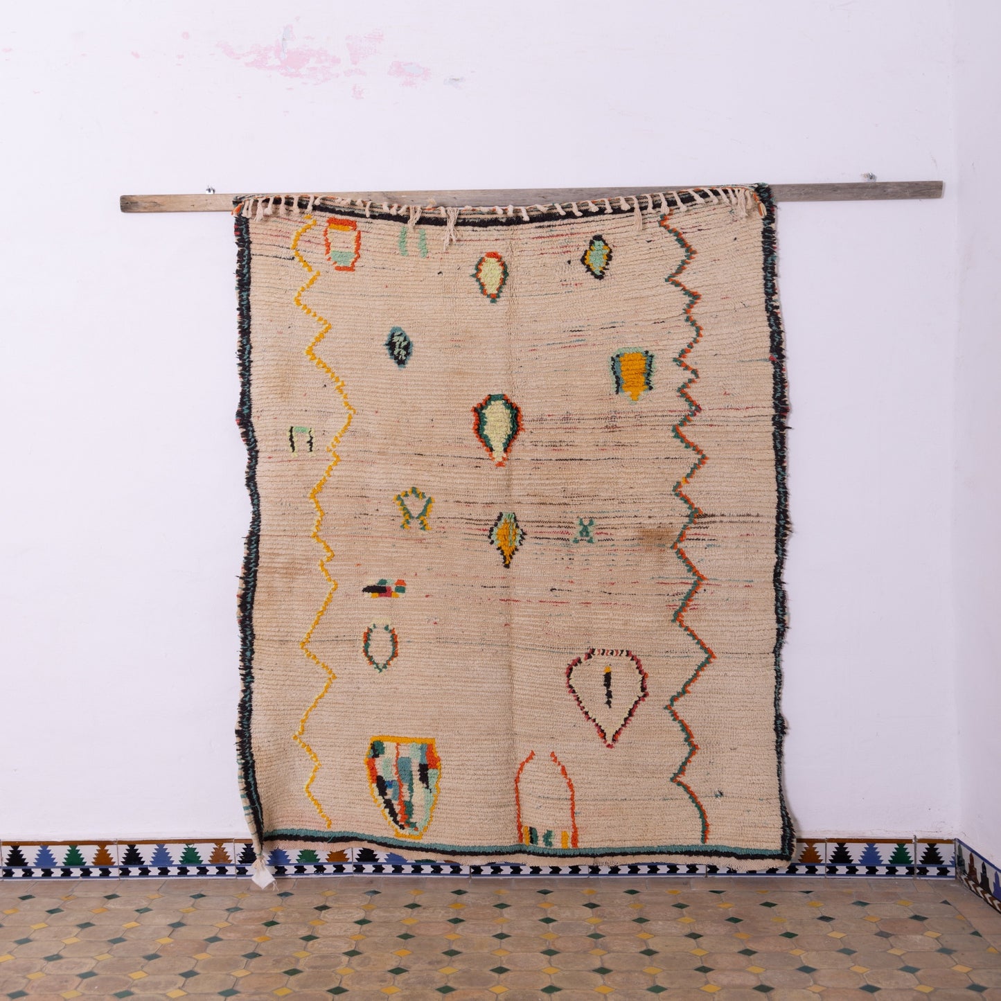 Vintage Azilal Rug - 100% Wool Moroccan Berber Carpet - Minimal Abstract Tribal Runner