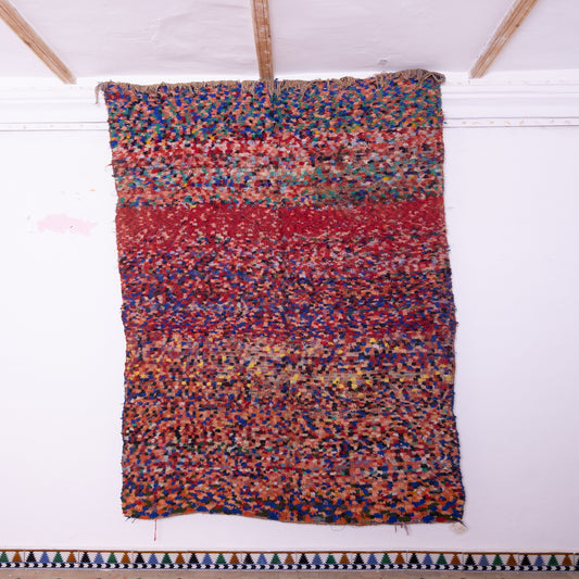 Vintage Moroccan Bjaad Rug – Handwoven Wool Berber Carpet in Vivid Red & Multicolor – Bohemian & Eclectic Home Decor