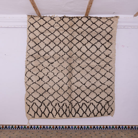 Vintage Moroccan Beni Ourain Rug – Handwoven Wool Berber Carpet – Dense Diamond Lattice – Cozy & Timeless Bohemian Decor
