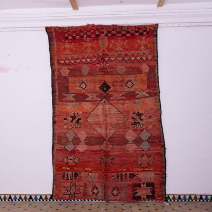 Vintage Moroccan Berber Rug – Handwoven Wool Kilim with Deep Red & Earthy Tones – Unique Bohemian Tribal Carpet