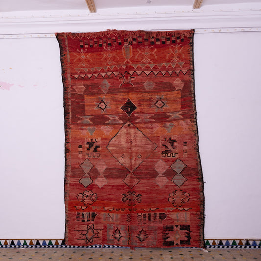 Vintage Moroccan Berber Rug – Handwoven Wool Kilim with Deep Red & Earthy Tones – Unique Bohemian Tribal Carpet