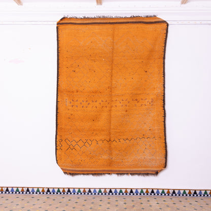 Vintage Moroccan Beni Mguild Zayane Rug - Handwoven Wool & Goat Wool Tribal Carpet - Golden Mustard Bohemian Rug ; 9,19 ft /  4,92 ft