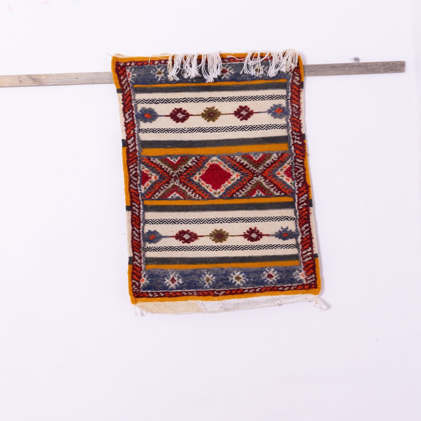 Handwoven Moroccan Akhnif Rug – Berber Wool & Cotton Tapestry ; 3,77 ft / 1,97 ft