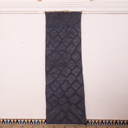 Moroccan Corridor Rug - Handwoven Runner - Dark Blue & Charcoal - Modern Berber Motif