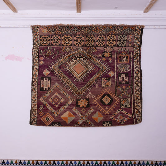 Vintage Moroccan Berber Rug – Handwoven Wool Tapestry with Deep Purple & Tribal Geometric Patterns – Authentic Boho Decor