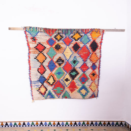 Handwoven Vintage Moroccan Berber Rug – Colorful Geometric Boucherouite Carpet