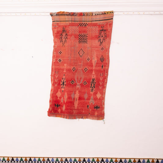 Vintage Moroccan Flat-Weave Corridor Rug - Handwoven Wool Runner in Terracotta & Black - Zanafi-Inspired Hallway Carpet - Tribal Boho Decor