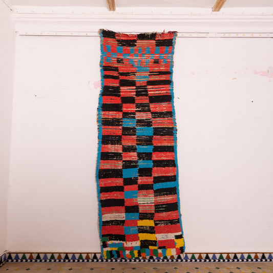 Vintage Moroccan Corridor Runner - Bold Color-Block Striped Rug - Boujad Style