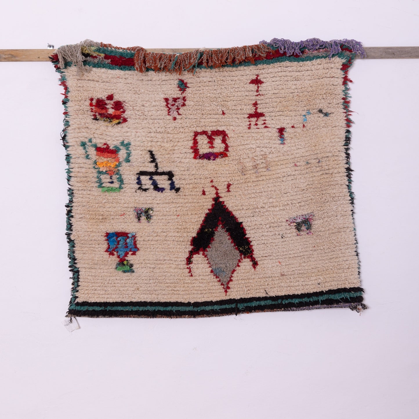 Petite Vintage Azilal Wool Rug - Symbolic Tribal Abstract - Handwoven Moroccan Textile