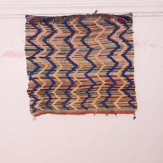 Vintage Moroccan Boucherouite Rug – Handmade Zigzag Tribal Carpet, Bohemian & Eclectic Home Decor