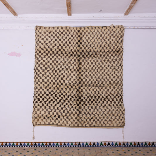 Vintage Moroccan Berber Rug – Handwoven Wool Carpet with Unique Checkerboard Pattern