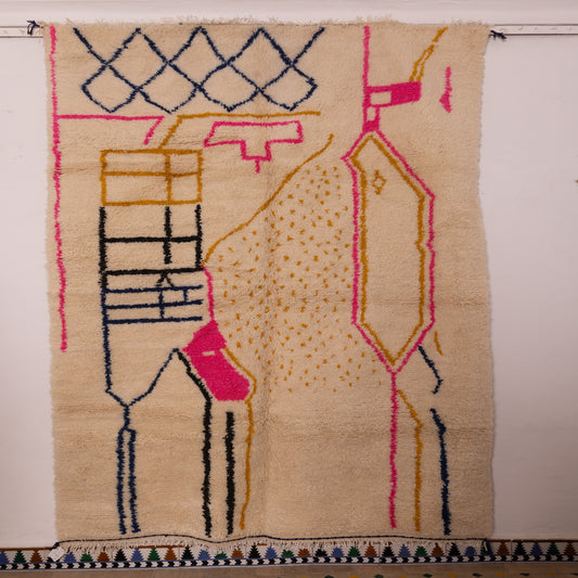 Modern Abstract Azilal Rug - Moroccan Handmade Wool & Cotton Carpet - Geometric Tribal Design - Boho Wall or Floor Art