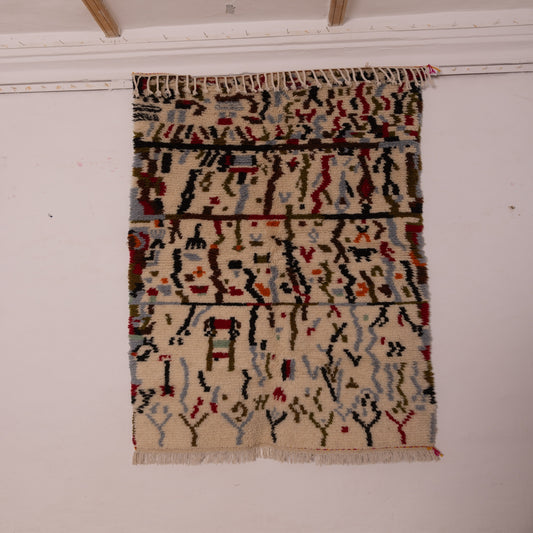 Colorful Azilal Rug - Abstract Berber Moroccan Wool & Cotton Carpet - Handwoven Tribal Art - Bohemian Wall or Floor Decor