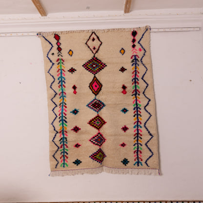 Colorful Azilal Moroccan Rug - Handwoven 80% Wool 20% Cotton - Boho Diamond Pattern - Moroccan Wall Hanging or Area Rug