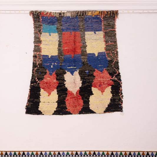 Vintage Moroccan Boucherouite Rug – Handwoven Berber Carpet with Bold Abstract Design