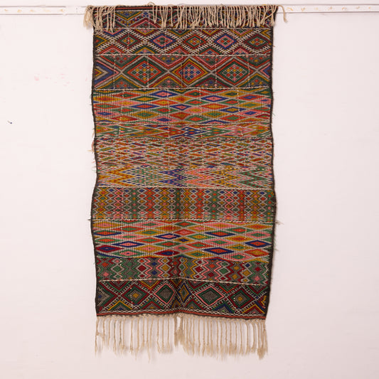 Handwoven Moroccan Zemmour Kilim Rug - Colorful Vintage Berber Carpet - Tribal Wool Flatweave