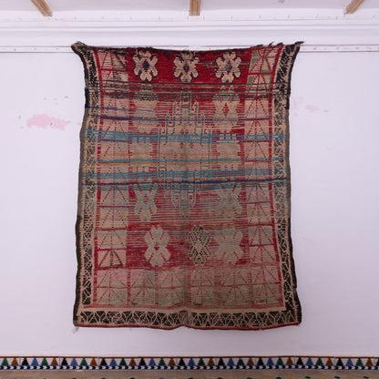 Vintage Moroccan Berber Rug – Handwoven Wool Carpet with Geometric & Floral Tribal Motifs