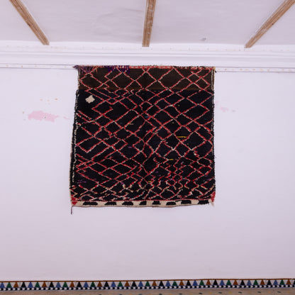 Night Weave” – Vintage Moroccan Rug with Red Lattice on Black Wool
