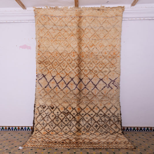 Vintage Moroccan Beni Ourain Rug – Large Handwoven Wool Berber Carpet – Geometric Diamond Pattern – Authentic Bohemian & Rustic Decor