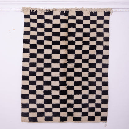 Handmade Moroccan Checkered Wool Rug – Black & White Berber Carpet – Modern Geometric Beni Ourain Rug