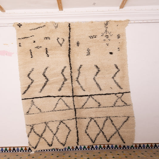 Modern Vintage Beni Ourain Rug - Abstract Moroccan Wool Carpet - Handmade Tribal Area Rug - Artistic Berber Symbols