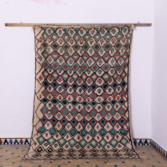 Vintage Azilal Moroccan Rug - Colorful Diamond Pattern Berber Carpet - Handwoven Wool Bohemian Floor Art