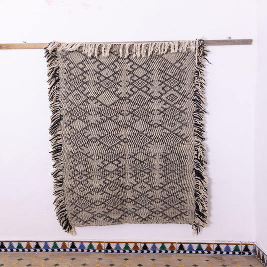 Handwoven Moroccan Akhnif Rug – Black & Ivory Berber Wool Rug