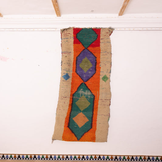 Handwoven Moroccan Corridor Rug - 80% Wool, 20% Cotton - Colorful Boho Berber Runner - Vintage Tribal Design
