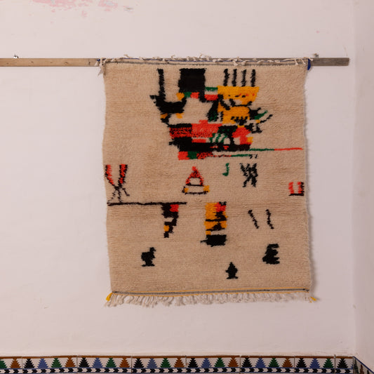 Modern Abstract Azilal Rug - Handmade Moroccan Wool & Cotton Carpet - Colorful Berber Art Decor