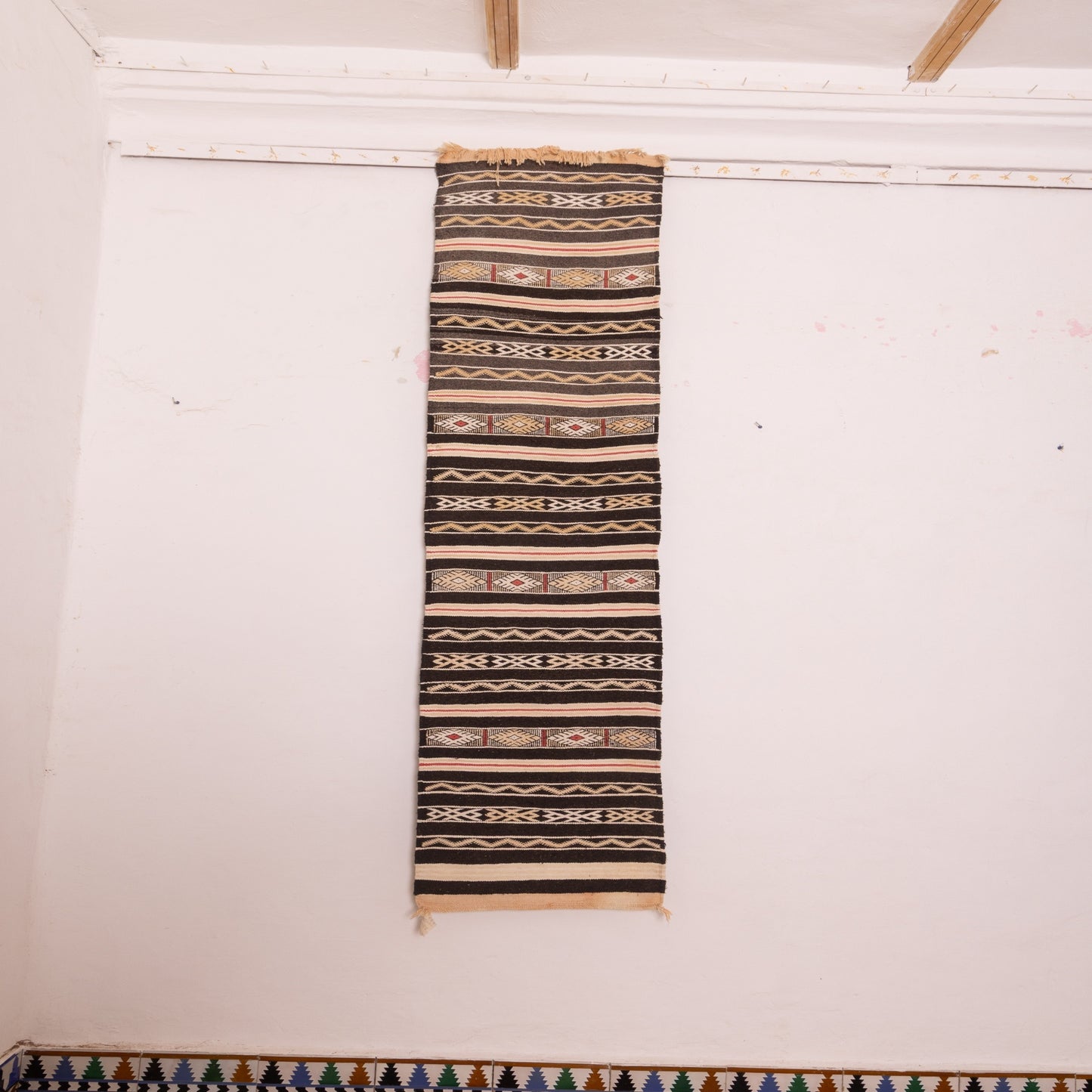 Handwoven Wool Corridor Runner - Tribal Stripe Pattern