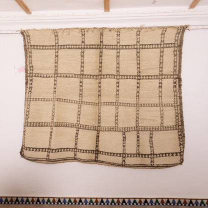 Vintage Moroccan Zanafi Rug | Flatweave Wool Rug | Handmade Berber Kilim | Neutral Grid Pattern | Natural Wool Area Rug | 100% Wool ; 7,87 ft  / 6,89 ft