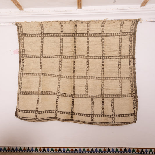 Vintage Moroccan Zanafi Rug - Flatweave Wool Rug - Handmade Berber Kilim - Neutral Grid Pattern - Natural Wool Area Rug - 100% Wool