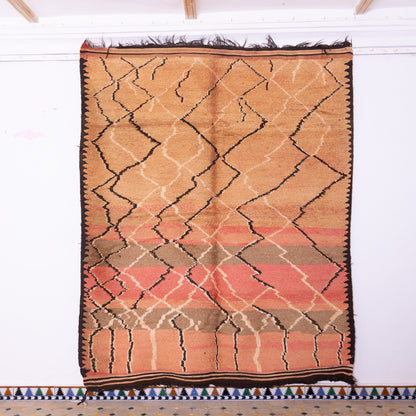 Vintage Moroccan Rehamna Rug – Handwoven Berber Carpet with Earthy Tones & Abstract Lines ; 9,84 ft / 6,07 ft