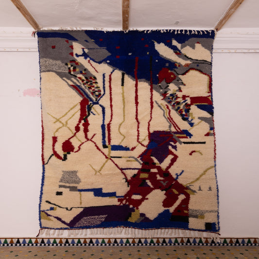 Modern Azilal Rug - Bold Abstract Moroccan Wool Rug - 80% Wool 20% Cotton - Handmade Berber Floor or Wall Art