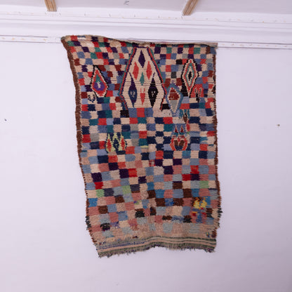 Vintage Bjaad Moroccan Rug - Handwoven Berber Wool Carpet - Geometric Tribal Checkerboard & Diamond Pattern - Authentic Handmade Boho Rug