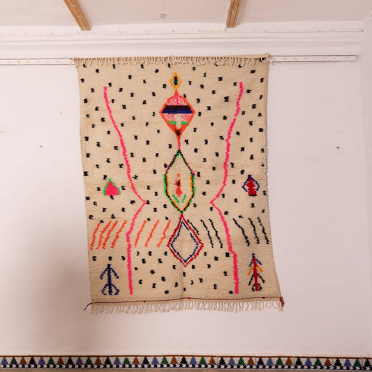 Azilal Wool Rug - Moroccan Handwoven Berber Carpet - Minimalist Tribal Art - 80% Wool 20% Cotton