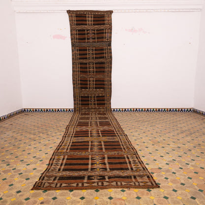Handwoven Moroccan Runner Rug - Earth Tones - 100% Wool