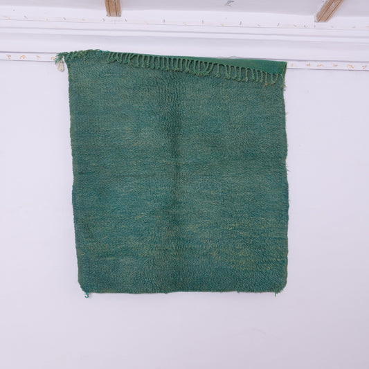 Vintage Deep Green Moroccan Wool Rug - Handmade Berber Carpet - Boho Chic Minimalist Rug - Authentic Mid-Century Wool Rug - Soft & Plush Berber Weaving