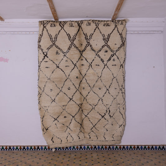 Vintage Moroccan Berber Rug – Handwoven Wool Carpet with Diamond Motif & Tribal Accents