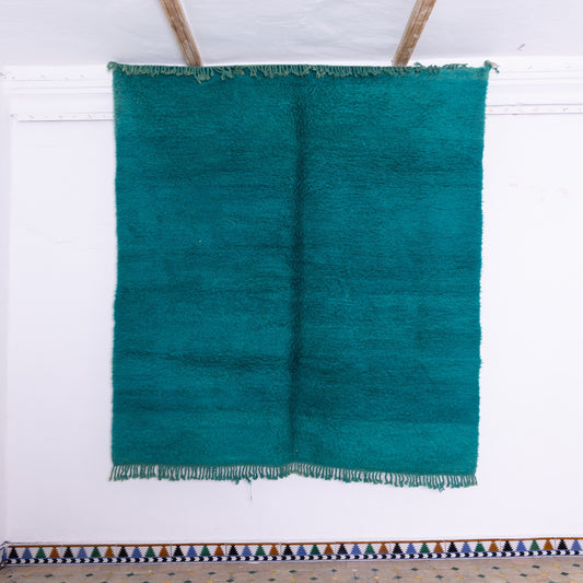 Handwoven Moroccan Berber Rug - Vintage Emerald Green Wool Carpet - Authentic Atlas Mountain Beni Mguild Rug - Plush & Cozy Minimalist Decor