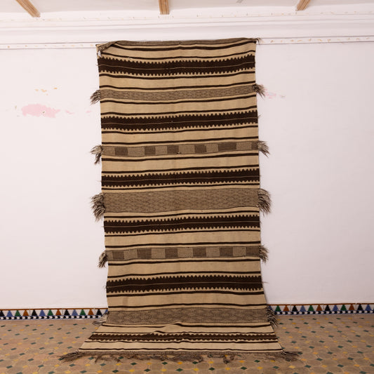 Vintage Moroccan Handwoven Wool Blanket - Berber Striped Throw - Nomadic Kilim Rug